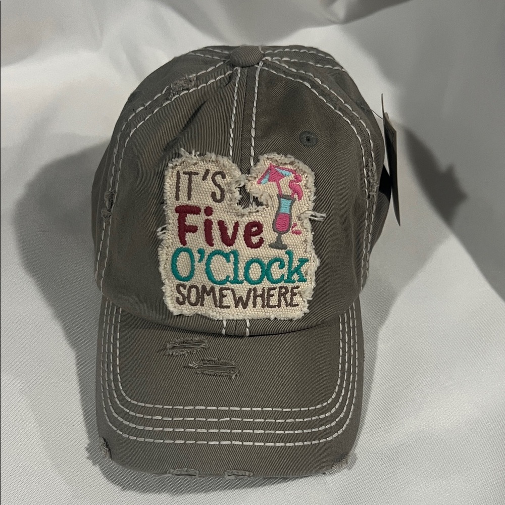 Gray Distressed‎ Cap with Embroidered Patch